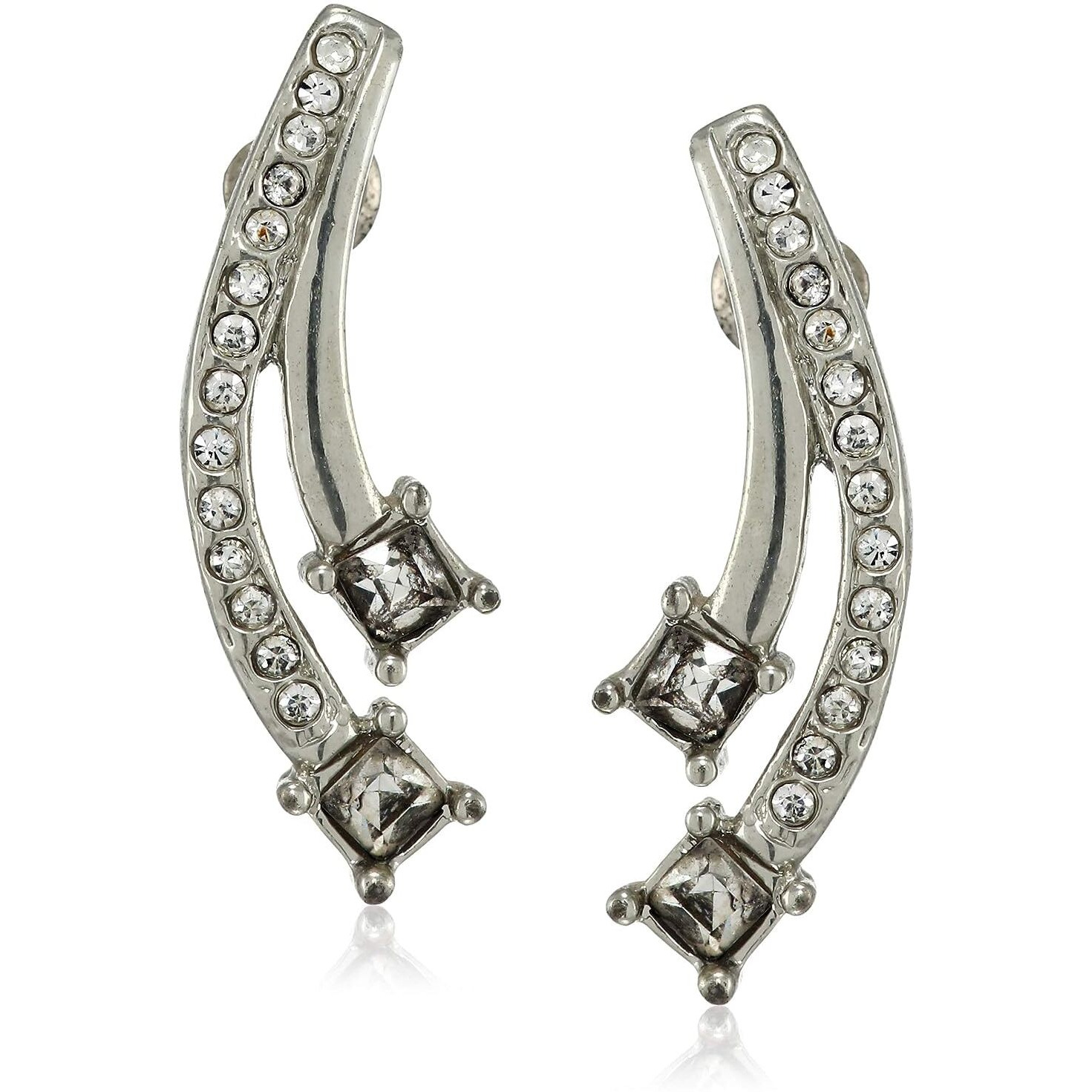 Estele 24 Kt Gold and Silver Plated Crystal Amethyst Princess cut arc Stud Earrings For Girls