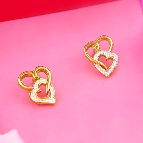 Estele Zinc Alloy 24 Kt Gold and Silver Plated Heart magic Stud Earrings For Girls