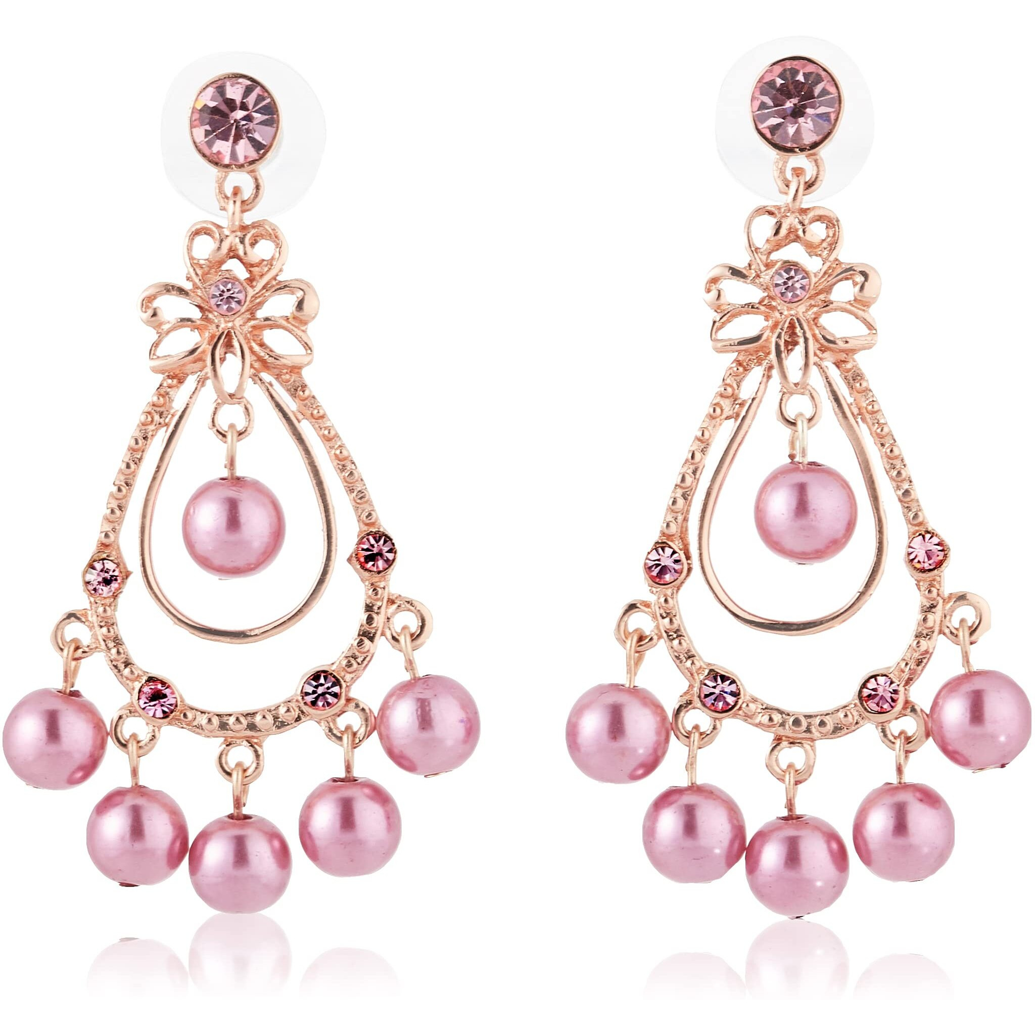 Estele Fashion Jewellery Rose Gold Plated Elegant Crystal Studded Drop Earrings with Purple Pearls for Girls and Women-698/705-IG ER