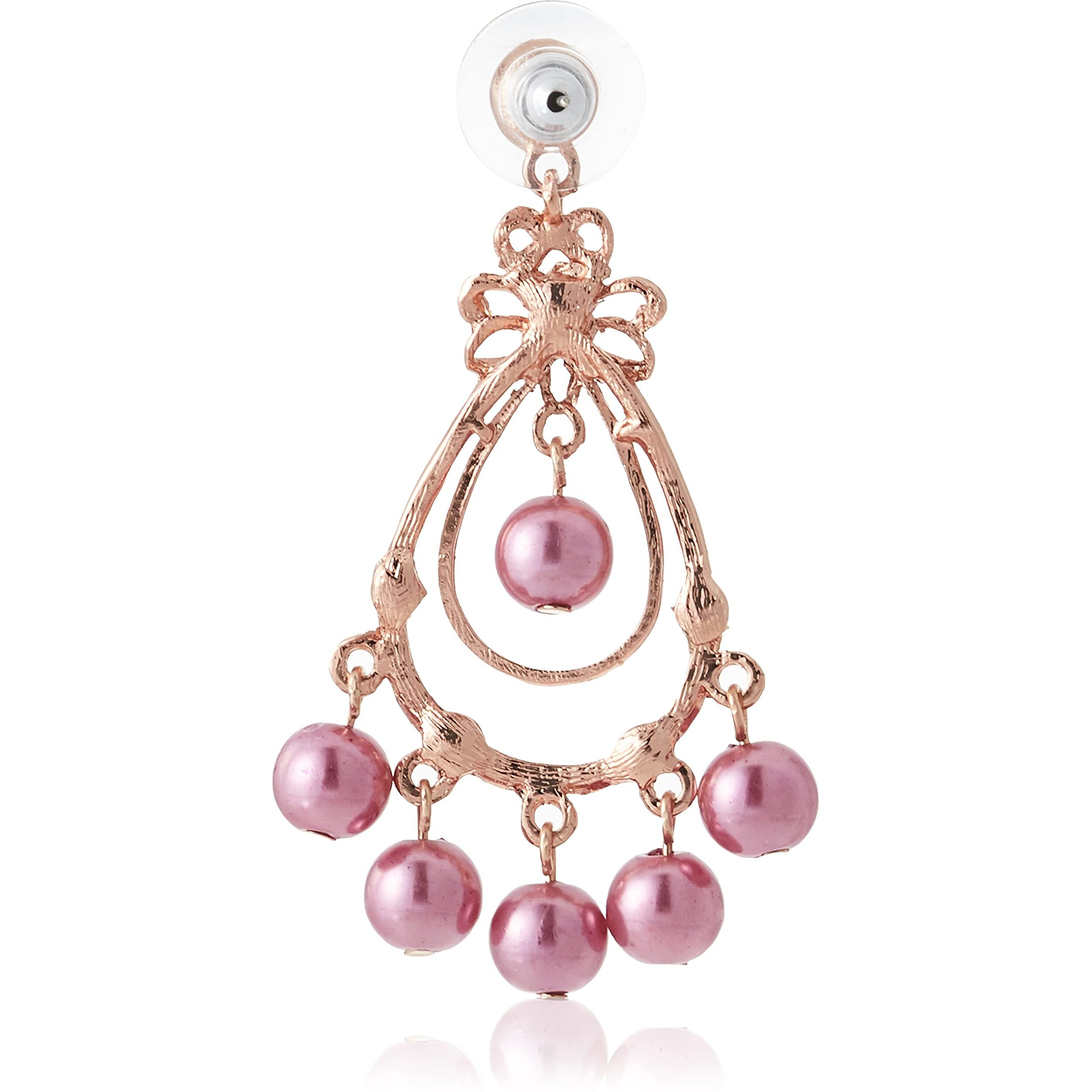 Estele Fashion Jewellery Rose Gold Plated Elegant Crystal Studded Drop Earrings with Purple Pearls for Girls and Women-698/705-IG ER