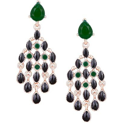 Estele Black, Green And Golden Trendy Metal Brass Chandelier Earrings For Women