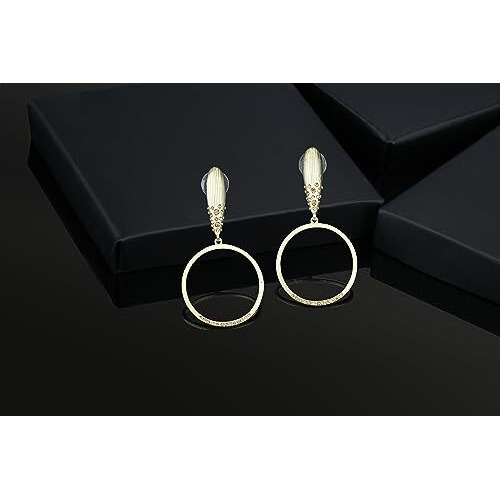 Estele Long Gold Colour Circular Drop Latest Earrings For Women