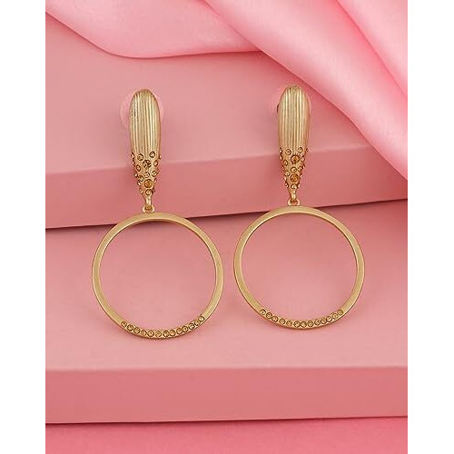 Estele Long Gold Colour Circular Drop Latest Earrings For Women