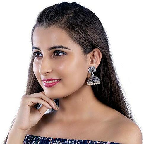 Estele Silver Oxidised Stylish Traditional Peacock Earrings