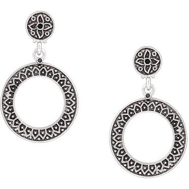 Estele Womens/Girls Oxidized Silver Plated Round Drop Stud Brass Metal Earrings