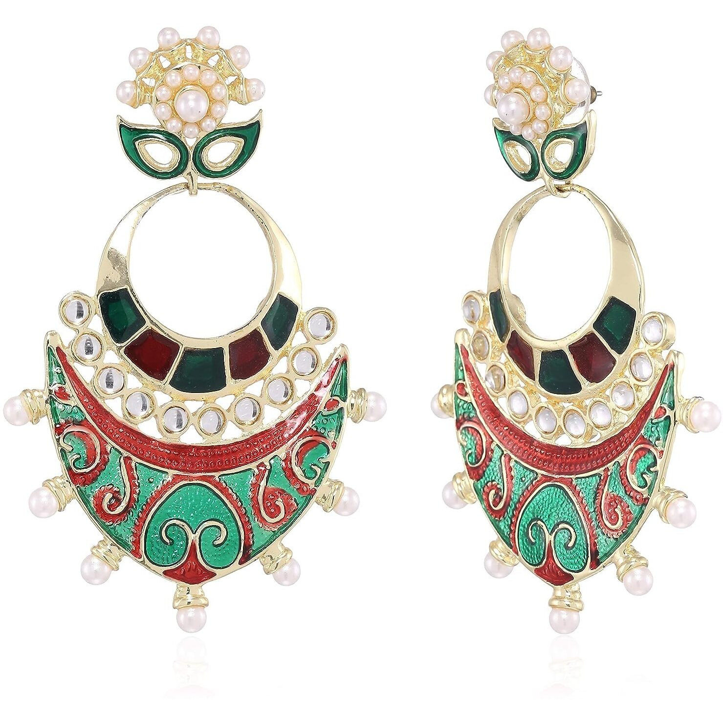 Estele Red colour and Green colour Enamel Dangle earrings for women
