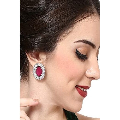 Estele Rhodium Plated Stud Earrings for Women/Girls