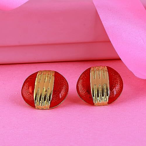 Estele Red Fancy & Gold Plated Stud Earring For Women