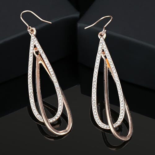 Estele Fashion Jewellery Rose Gold Plated Exquisite Drop Earrings with White Austrian Crystals for Girls and Women-702/702 RG ER