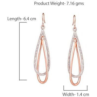 Estele Fashion Jewellery Rose Gold Plated Exquisite Drop Earrings with White Austrian Crystals for Girls and Women-702/702 RG ER