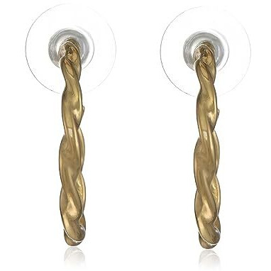 Estele 24kt Gold Plated Twisted Bar Hoop Earring for Women, One Size