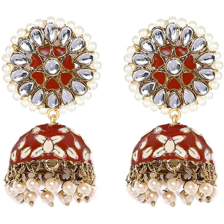 Yellow Chimes Jhumka Earrings for Women Meenakari Jhumka Earrings Handcrafted Gold Toned Traditional Red Jhumka/Jhumki Earrings for Women and Girls