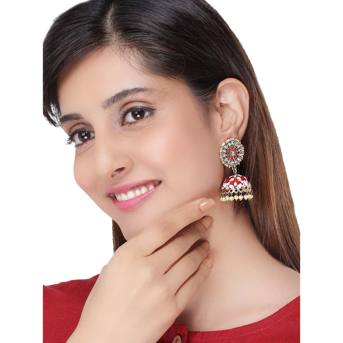 Yellow Chimes Jhumka Earrings for Women Meenakari Jhumka Earrings Handcrafted Gold Toned Traditional Red Jhumka/Jhumki Earrings for Women and Girls