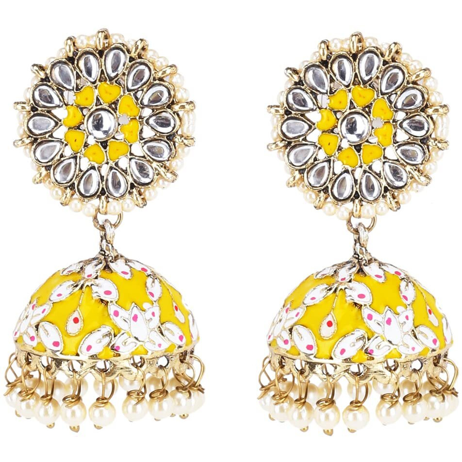 Yellow Chimes Meenakari Jhumka Earrings for Women Meenakari Handcrafted Gold Plated Traditional Yellow Jhumka/Jhumki Earrings for Women and Girls.