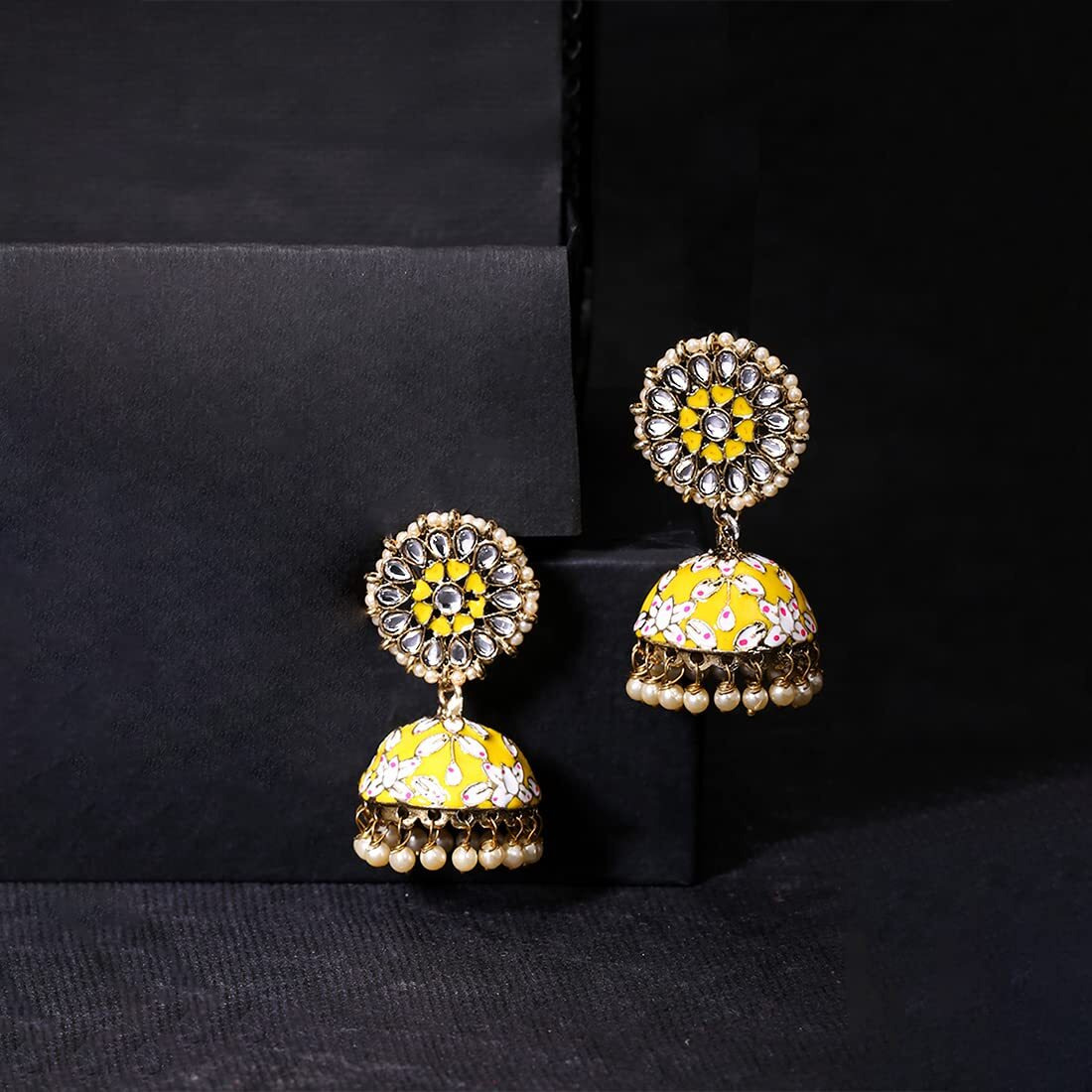 Yellow Chimes Meenakari Jhumka Earrings for Women Meenakari Handcrafted Gold Plated Traditional Yellow Jhumka/Jhumki Earrings for Women and Girls.
