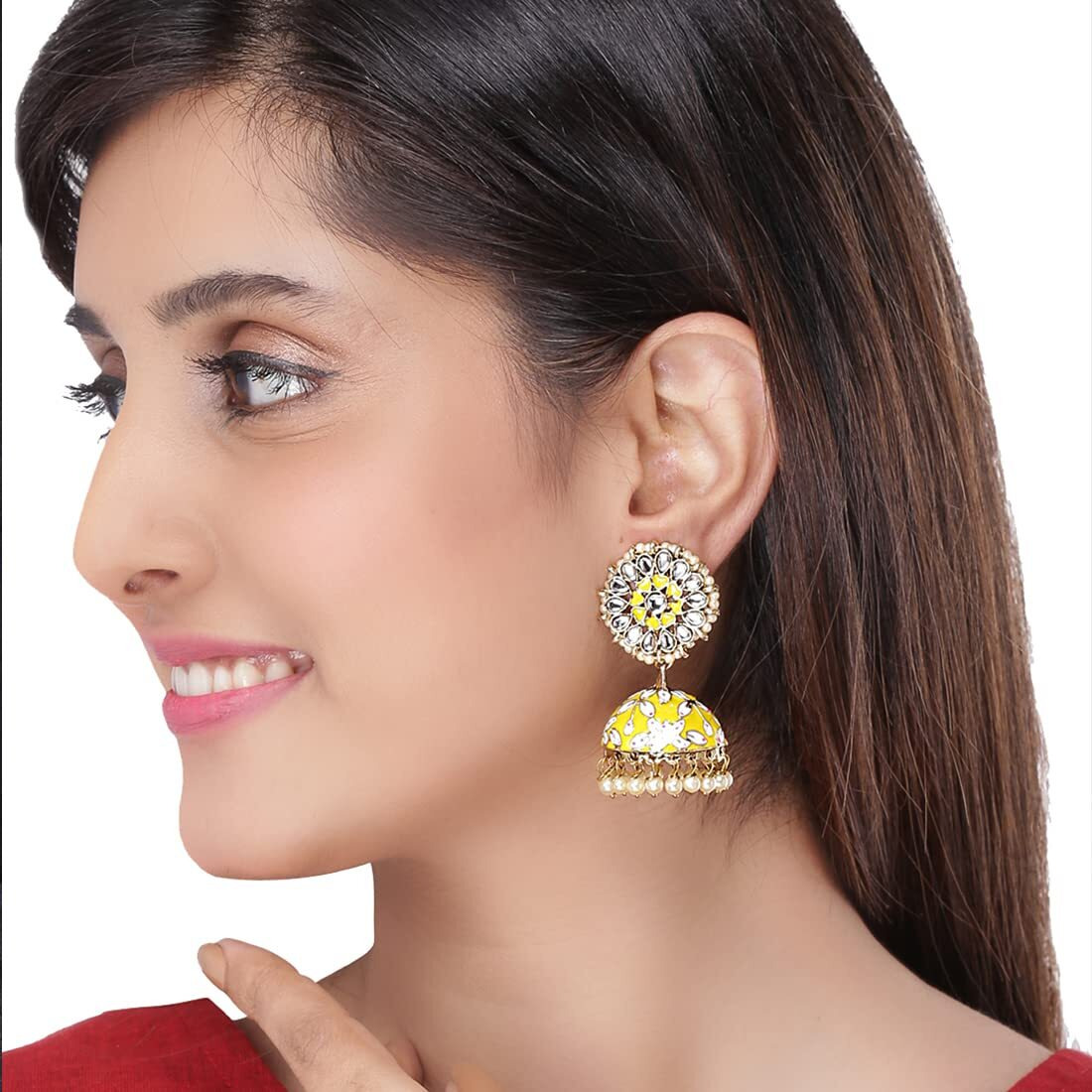 Yellow Chimes Meenakari Jhumka Earrings for Women Meenakari Handcrafted Gold Plated Traditional Yellow Jhumka/Jhumki Earrings for Women and Girls.