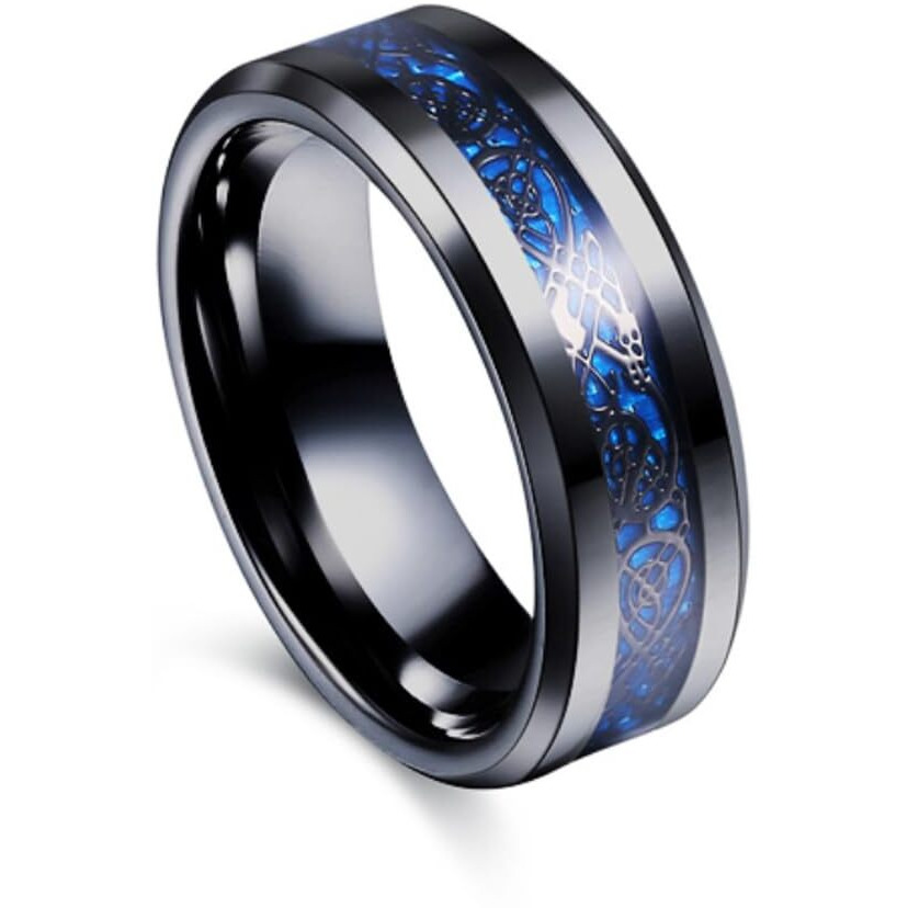 Yellow Chimes Rings for Men Dragon Celtic Inlay Polish Finish Black Base Titanium Steel Ring for Men and Boys