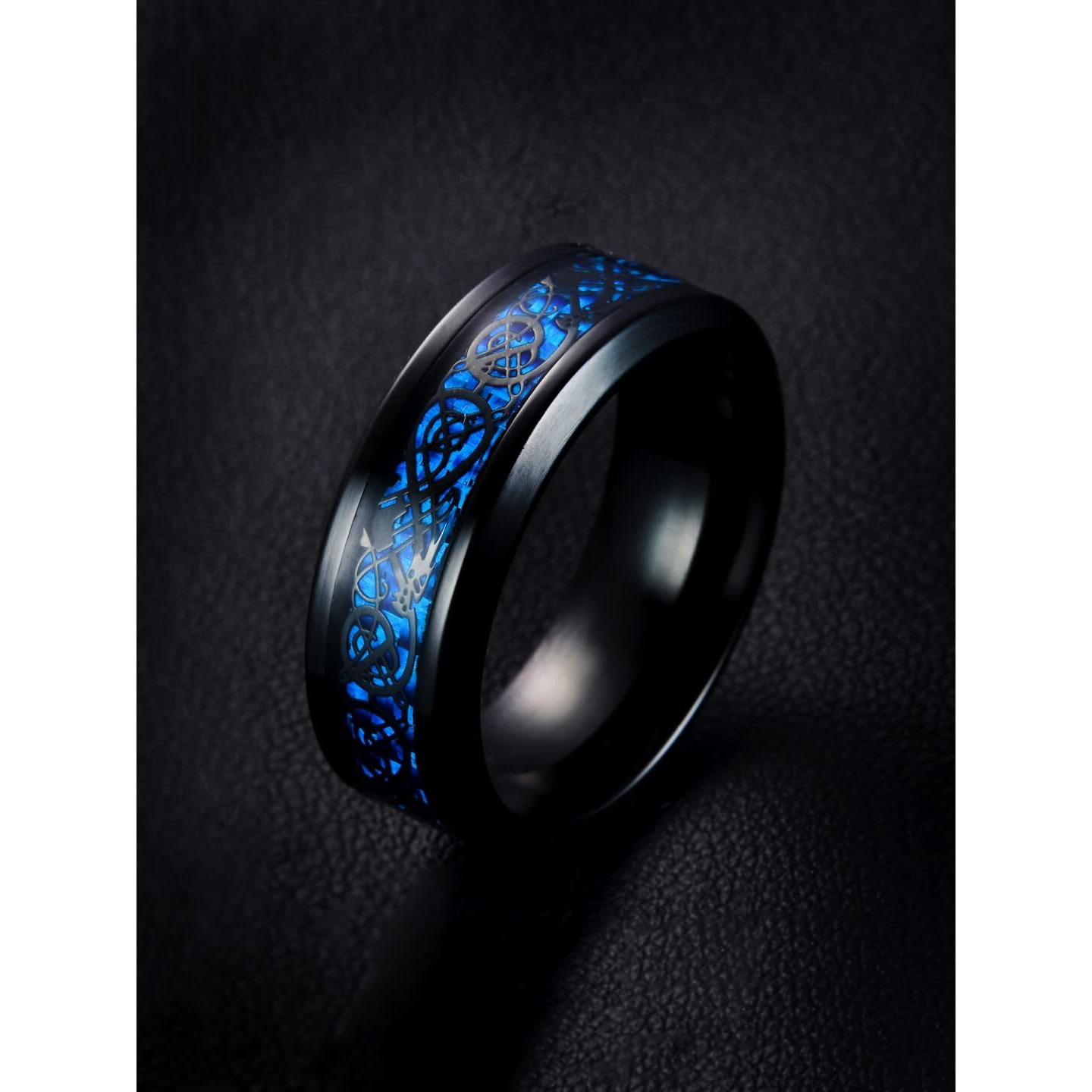 Yellow Chimes Rings for Men Dragon Celtic Inlay Polish Finish Black Base Titanium Steel Ring for Men and Boys