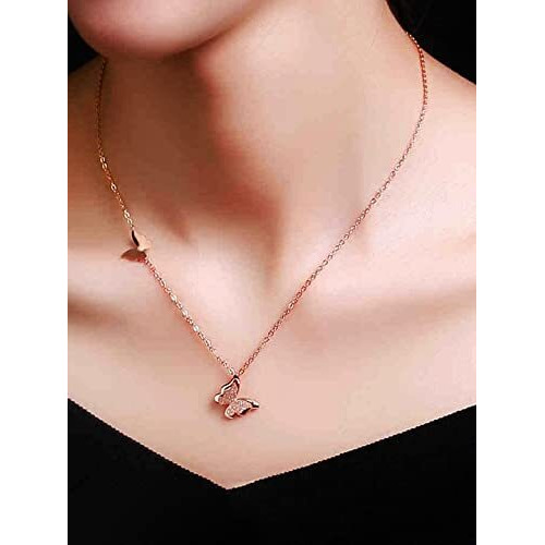 Yellow Chimes Pendant for Women and Girls | Rose Gold Pendant Necklace for Women Western | Stainless Steel Butterfly Shaped Long Chain Pendants | Birthday Gifts For Women Valentine Gift for Girls