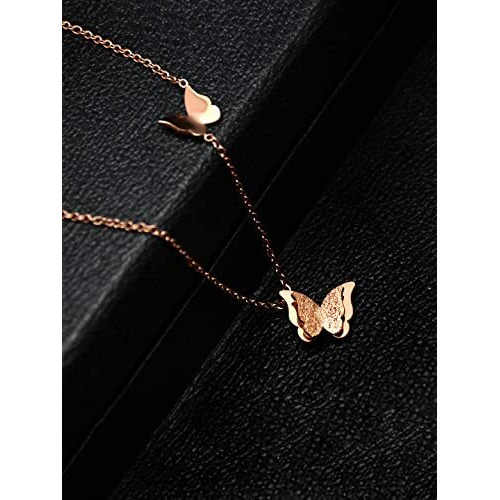 Yellow Chimes Pendant for Women and Girls | Rose Gold Pendant Necklace for Women Western | Stainless Steel Butterfly Shaped Long Chain Pendants | Birthday Gifts For Women Valentine Gift for Girls