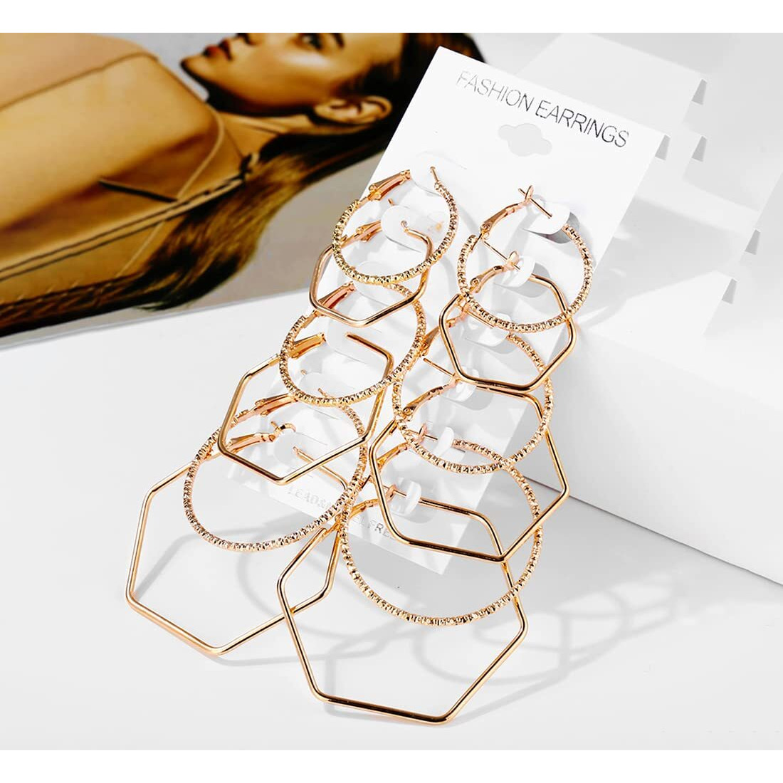 Yellow Chimes Hoop Earrings for Women Fashion Golden Hoops Earrings Set | 6 Pairs Gold Toned Geometric Hoops Earrings for Girls | Birthday Gift for Girls & Women Anniversary Gift for Wife