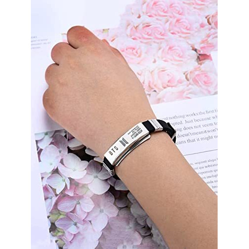Yellow Chimes Bracelets for Girls and Boys BTS Bracelet for Girls & Boys Silver Toned BTS Band Exquisite Signature BTS Bracelets | Stainless Steel Silicon Wristband Bracelet