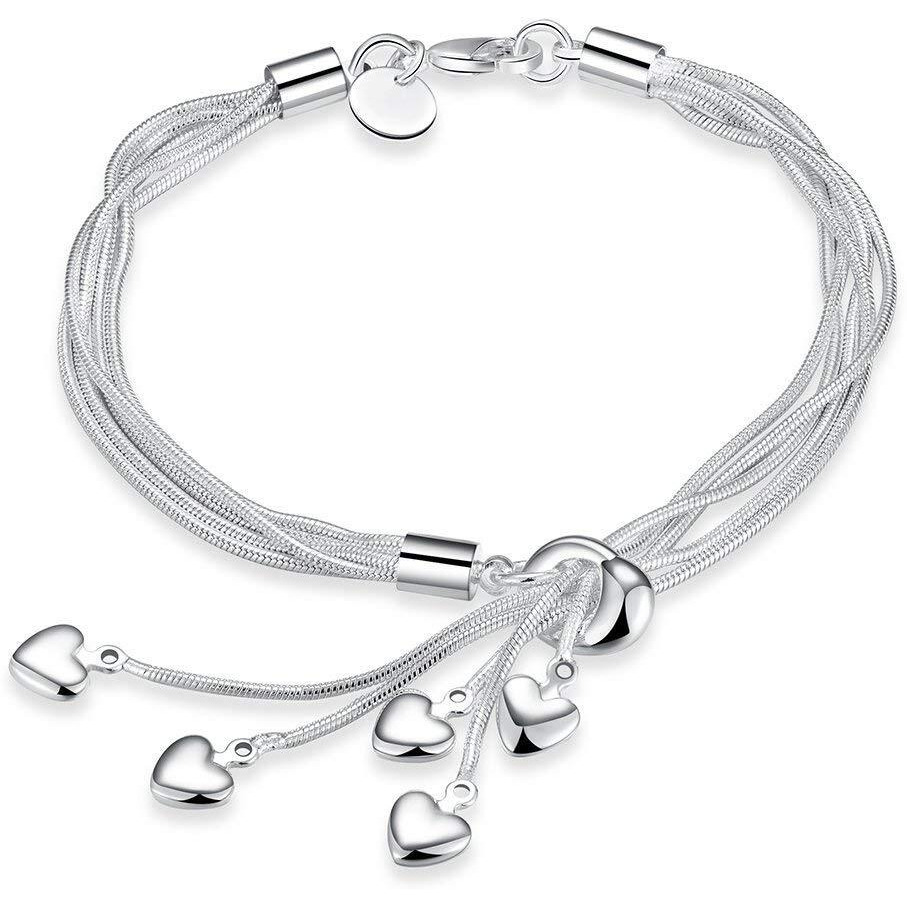 Yellow Chimes Valentine Gift for Girls Bracelet for Women and Girls Silver Charm Bracelets for Women | Silver Toned Heart Shaped Hanging Charm Bracelet for Girls | Birthday Gift for Girls
