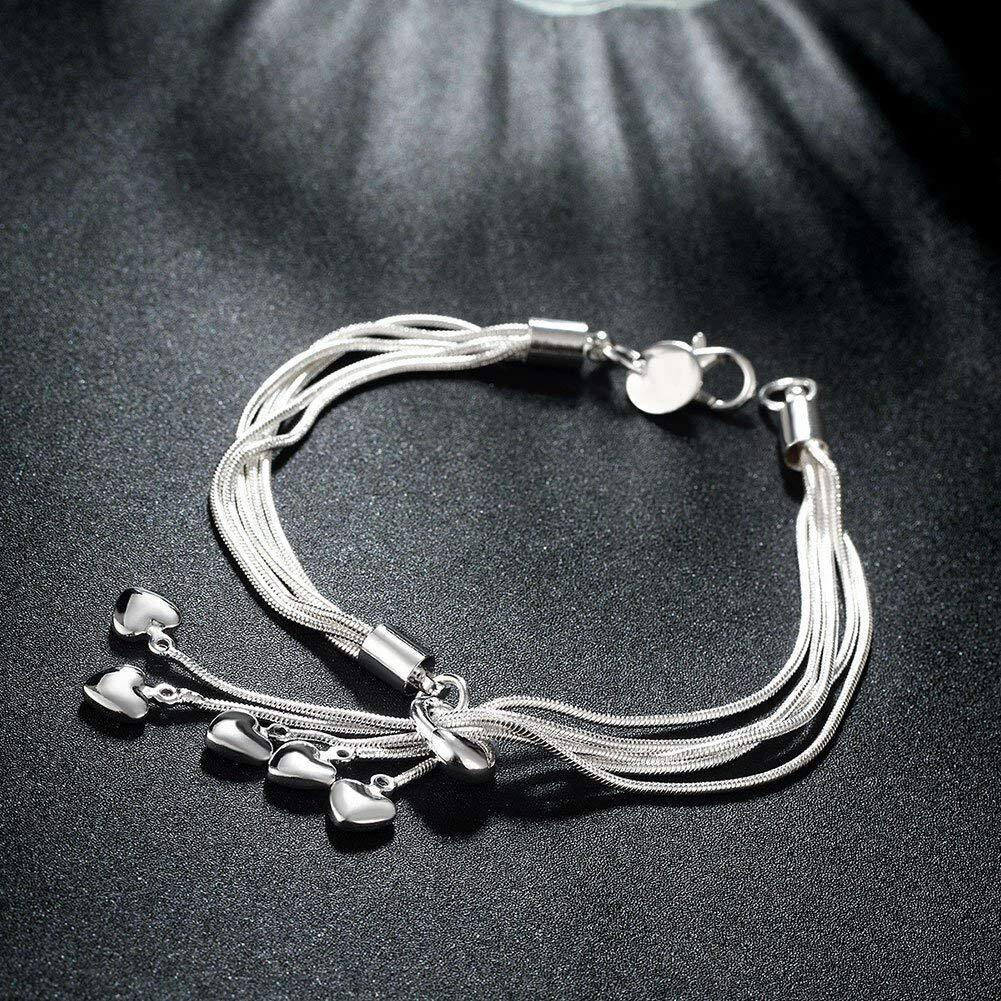 Yellow Chimes Valentine Gift for Girls Bracelet for Women and Girls Silver Charm Bracelets for Women | Silver Toned Heart Shaped Hanging Charm Bracelet for Girls | Birthday Gift for Girls
