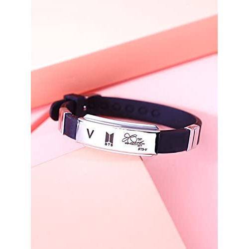Yellow Chimes Bracelets for Girls and Boys BTS Bracelet for Girls & Boys Silver Toned BTS Band Exquisite Signature VBTS Bracelets | Stainless Steel Silicon Wristband Bracelet