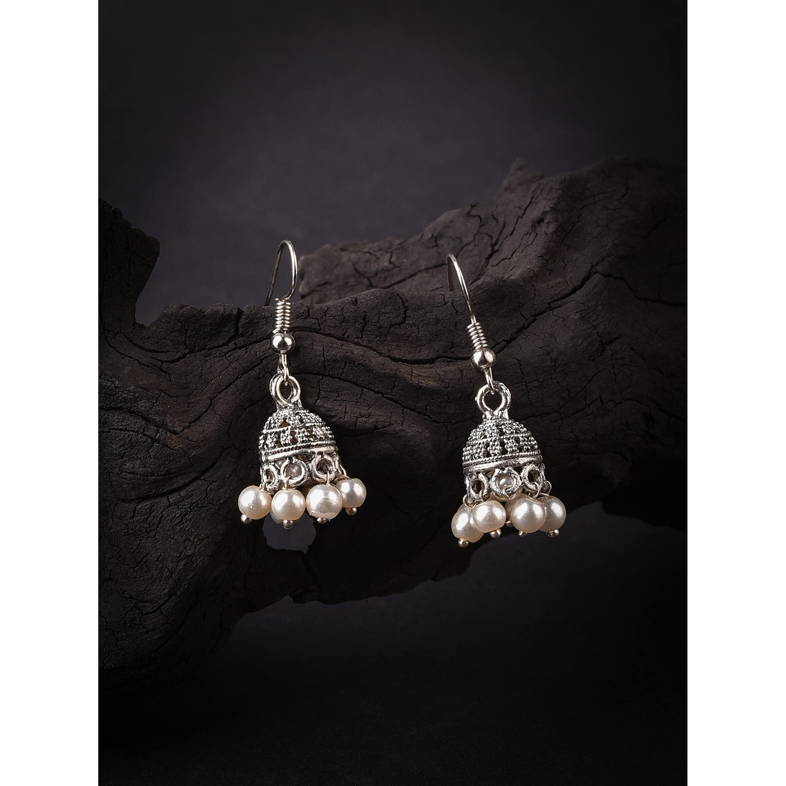 Yellow Chimes 9 Pairs Lively Colors Jhumki by Yellow Chimes Jhumki Earrings for Women (Silver Oxidized) (YCTJER-OXD9-C-SL)