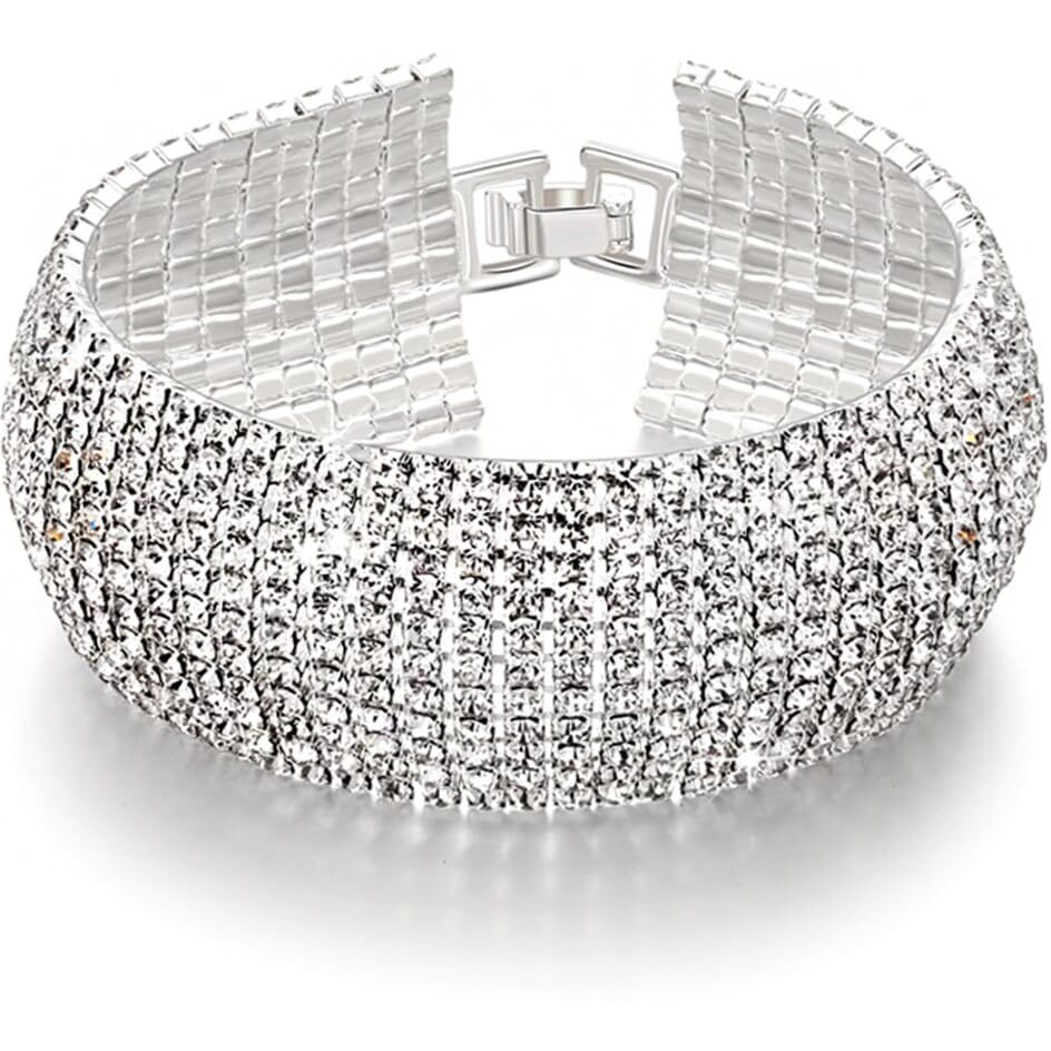 Yellow Chimes Valentine Gift for Girls Crystal Bracelet for Women White Crystal Platinum Plated Cuff Bracelet for Women and Girls