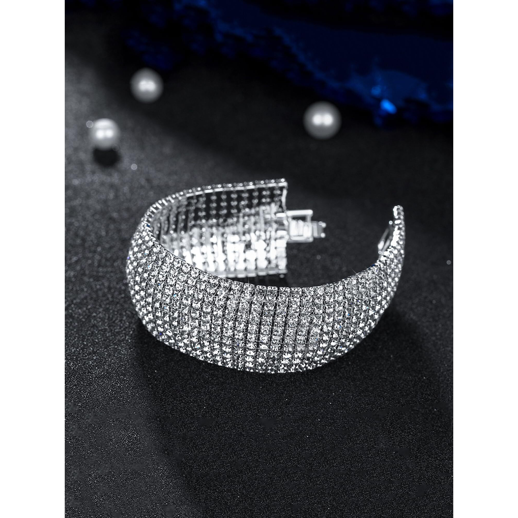 Yellow Chimes Valentine Gift for Girls Crystal Bracelet for Women White Crystal Platinum Plated Cuff Bracelet for Women and Girls