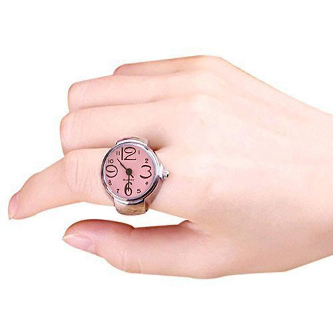 Yellow Chimes Stainless-Steel Base Metal Pink Dial Analog Stretchable Womens Watch Ring