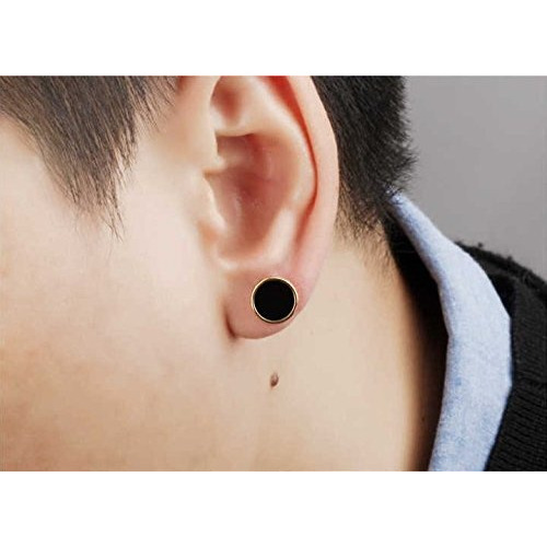 Yellow Chimes Earrings for Men and Boys Fashion Golden Studs for Men | Gold Toned Black Studs | Stainless Steel Stud Earrings | Birthday Gift for Men and Boys Anniversary Gift for Husband