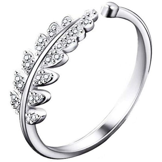Yellow Chimes Crystal Rings For Women | Adjustable Silver Ring Cubic Zircon Crystal Ring | Leafy Shaped Rhodium Plated Finger Ring for Girls | Birthday Gift For Girls & Women Anniversary Gift for Wife