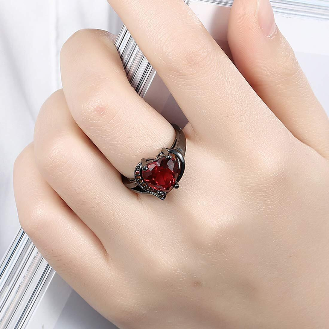 Yellow Chimes Crystal Rings For Women | Adjustable Ring Love Red Heart Crystal Ring | Valentine Special Black Gun Plated Finger Ring for Girls | Birthday Gift For Girls Anniversary Gift for Wife