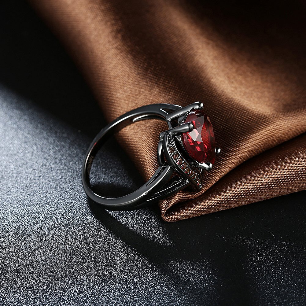 Yellow Chimes Crystal Rings For Women | Adjustable Ring Love Red Heart Crystal Ring | Valentine Special Black Gun Plated Finger Ring for Girls | Birthday Gift For Girls Anniversary Gift for Wife