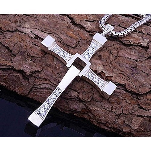 Yellow Chimes Pendant for Men and Boys Silver Pendants For Men Crystal Studded Pendent with Chain Vin diesel Smart Cross Pendant Chain for Men | Birthday And Anniversary Gift