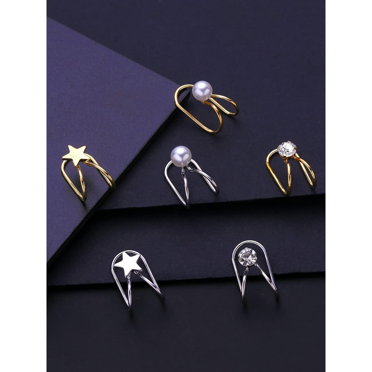 Yellow Chimes Earrings for Women & Girls Fashion Gold Ear Cuff | Gold Plated Clip On Ear Cuff Set | Western Non Piercing Cartilage Ear Cuffs Combo | Birthday Gift for Girls and Women