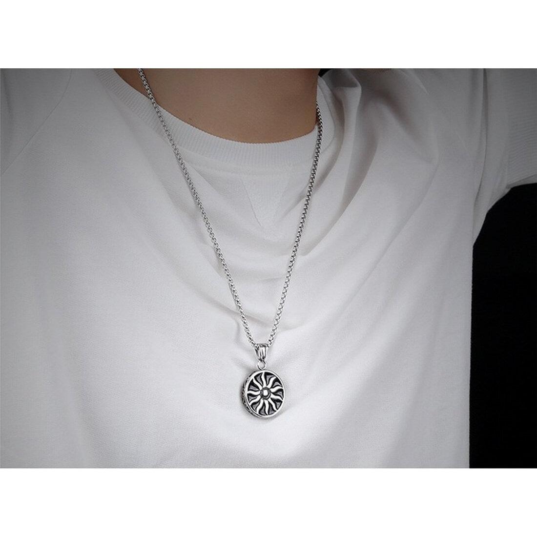 Yellow Chimes Powerful Sun Steel by Yellow Chimes Pendant for Men (Silver)(YCSSPD-G1130-BK)