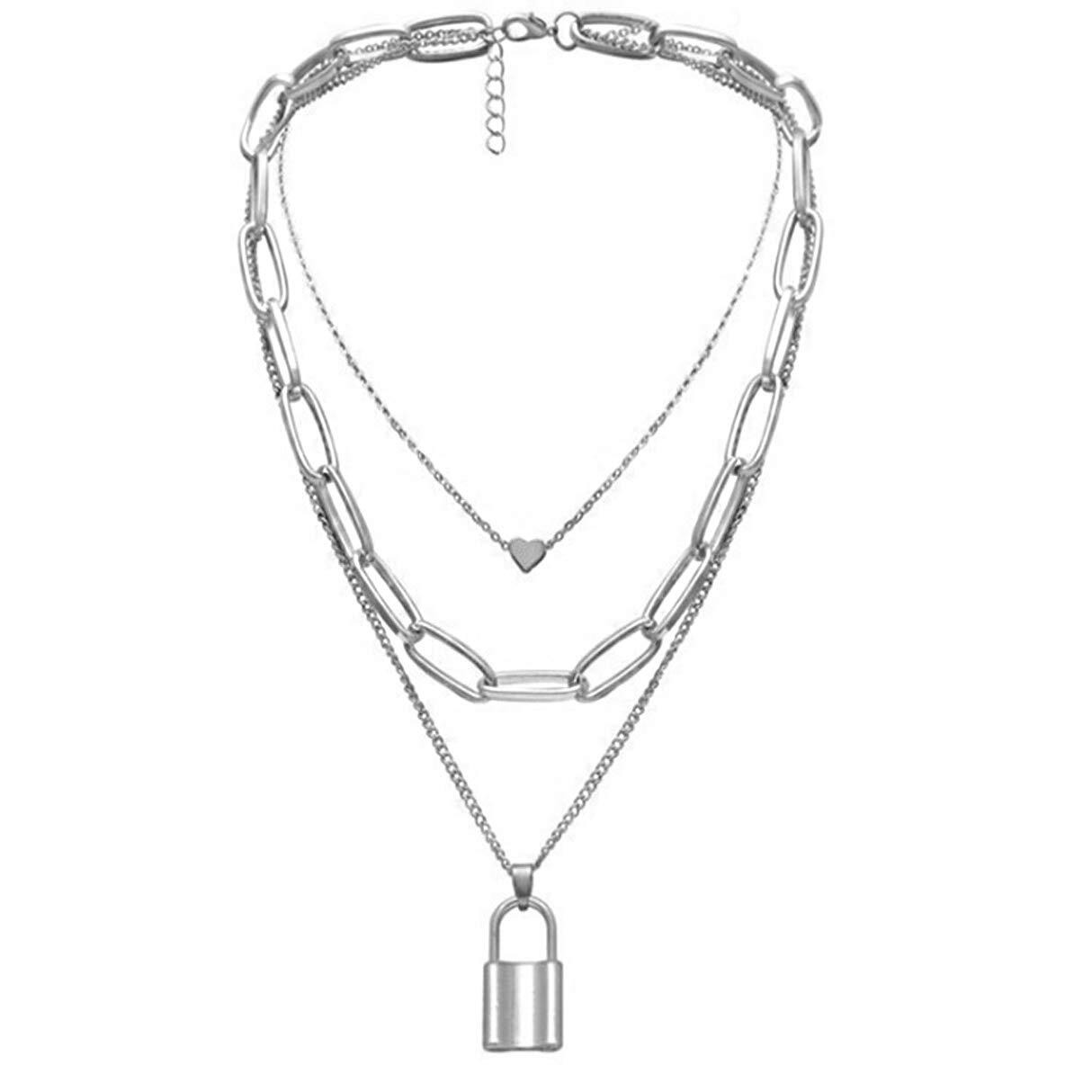 Yellow Chimes Layered Necklace for Women 2 PCs Combo Choker Necklace Multilayer Key Heart Locket Golden/Silver Chain Necklace for Women and Girls