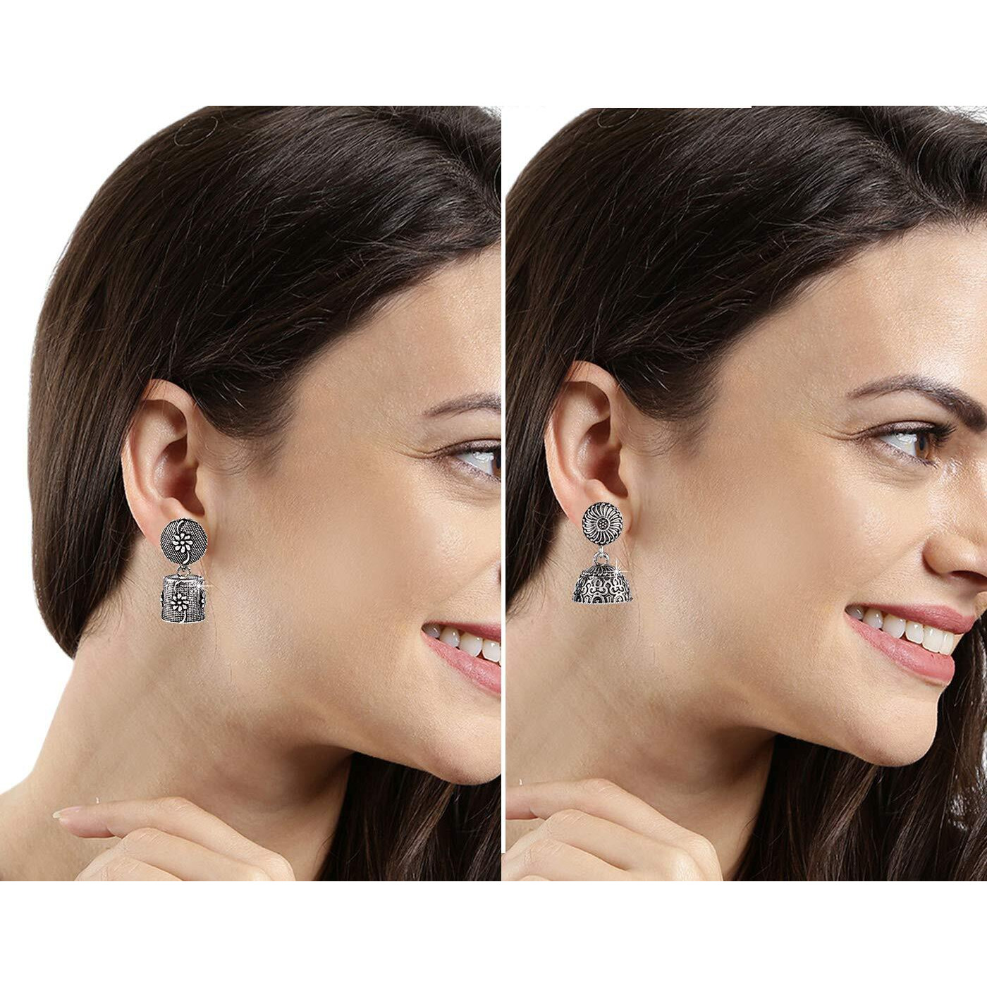 Yellow Chimes Earrings for Women and Girls | Traditional Silver Oxidised Jhumka | German Silver Earring Set | Floral Jhumki Earrings Combo | Accessories Jewellery for Women | Birthday Gift For Girls and Women Anniversary Gift for Wife