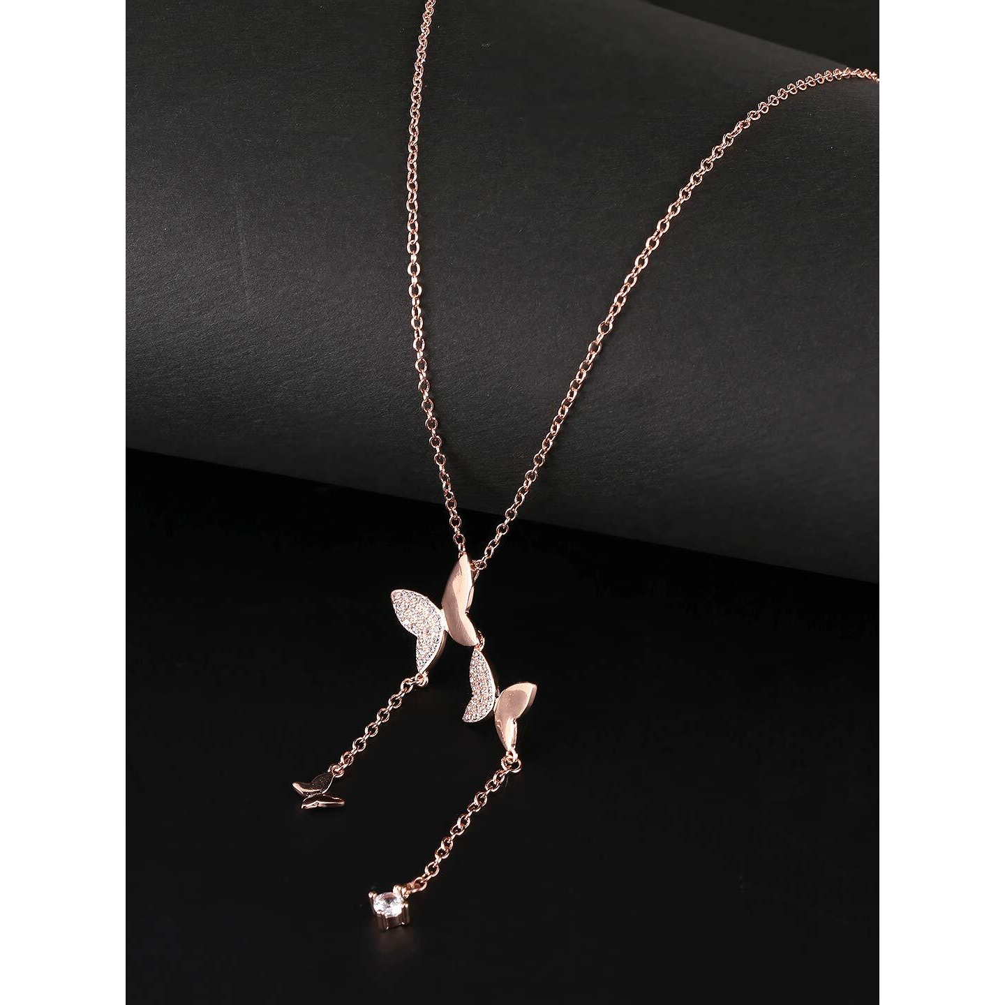 Yellow Chimes Butterfly Pendant for Women Express Your Feelings Collection 18K Rose Gold Plated Chain Pendant for Women and Girls Valentine Gift for Girls