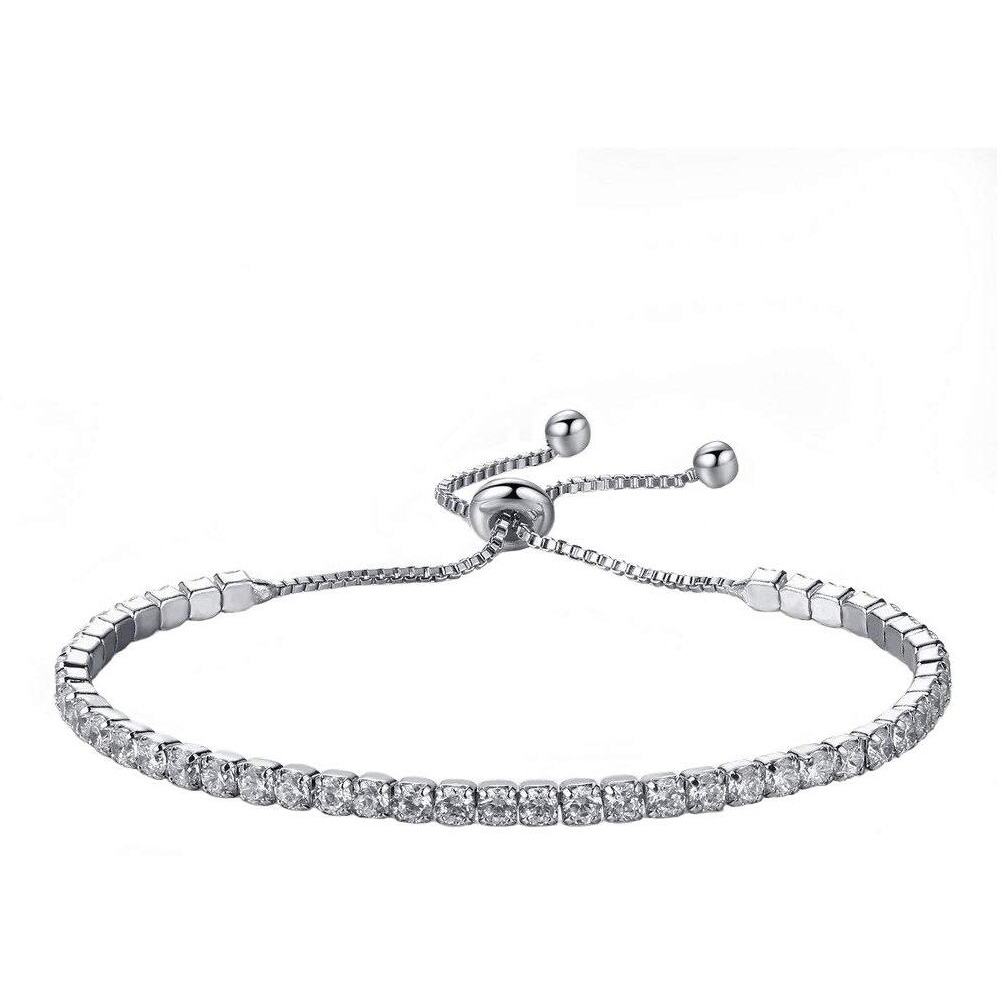 Yellow Chimes Crystals Tennis Copper Strand Bracelet for Women (Silver)(YCFJBR-303SQCH-SL)
