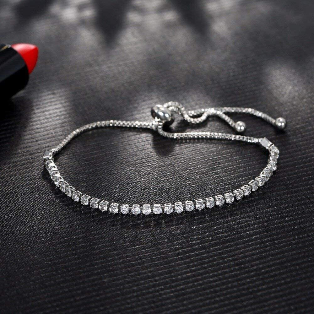 Yellow Chimes Crystals Tennis Copper Strand Bracelet for Women (Silver)(YCFJBR-303SQCH-SL)
