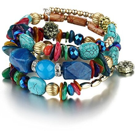 Yellow Chimes Bracelet for Women and Girls Fashion Blue Beads Bracelets for Women | Stackable Bead Bracelet Stretch Beaded Layered Bracelet | Birthday Gift For girls and Women