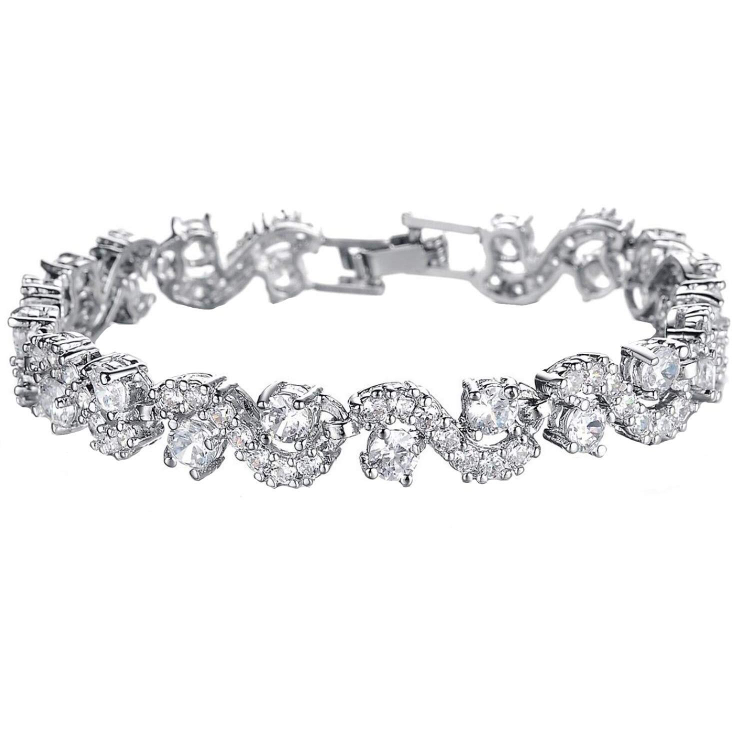 Yellow Chimes Women Crystal Bracelets | Silver Toned Bracelets for Women | CZ Crystals Bracelet For Women | Birthday Gift for Girls & Women Anniversary Gift for Wife