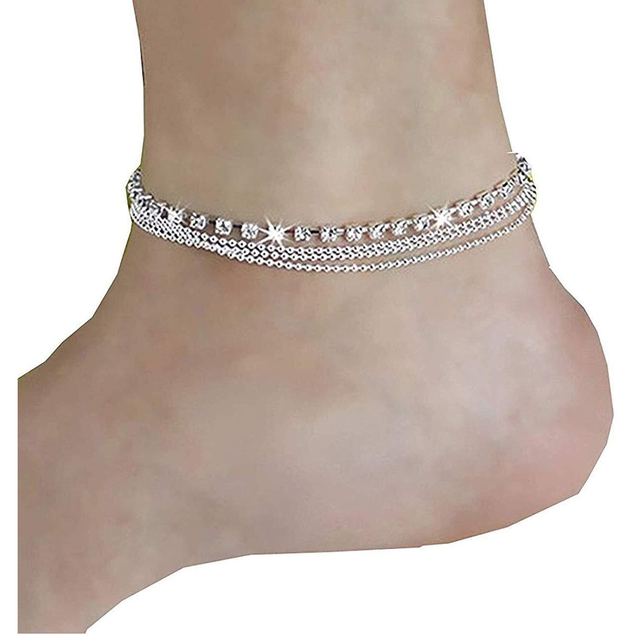 Yellow Chimes Crystal Multi-Strand Single PC Silver Plated Anklet for Women (YCFJAK-030CHN-SL)