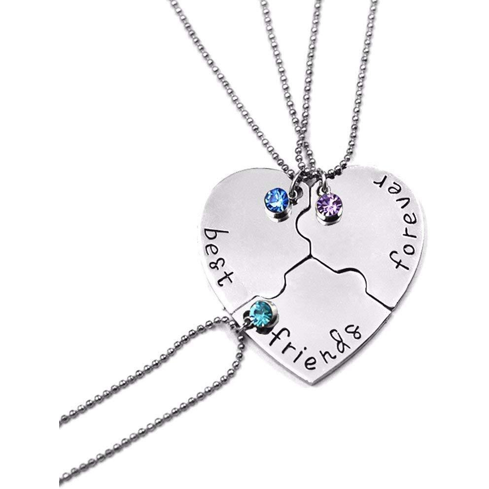 Yellow Chimes Pendant for Women and Girls Friendships Day Special Silver Best Friend Chain Necklace | Heart Shaped 3 Pcs Best Friends Forever BFF Necklace Chain Pendant Locket | Gift for Best Friend