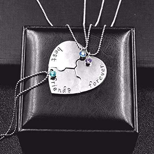 Yellow Chimes Pendant for Women and Girls Friendships Day Special Silver Best Friend Chain Necklace | Heart Shaped 3 Pcs Best Friends Forever BFF Necklace Chain Pendant Locket | Gift for Best Friend